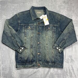 P.J. Mark Deadstock Jean Trucker Jacket Mens XL Blue Denim Collared Button Front